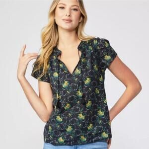 Paige Laramie Boho Floral Metallic Stripe Tassel Tie Blouse M